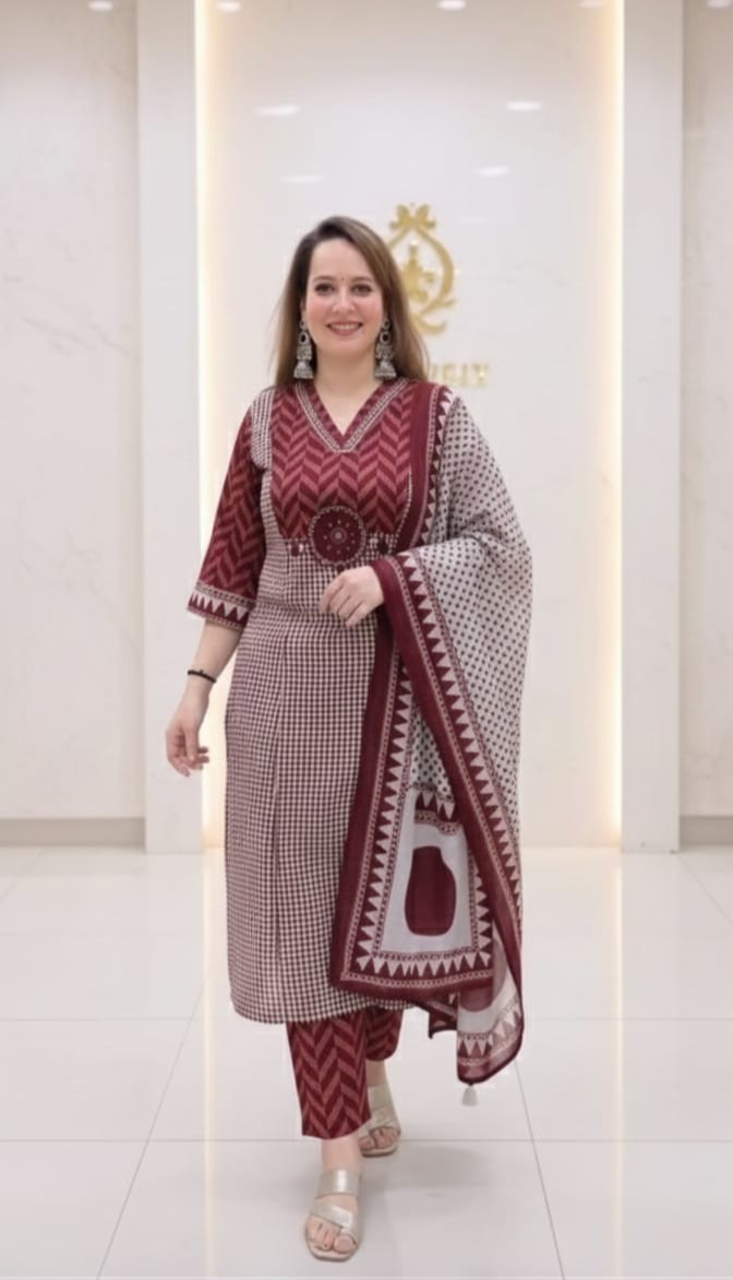Heavy Cotton Pakistani Kurta Pant Dupatta Set Indian Bollywood Ethnic Kurta Set
