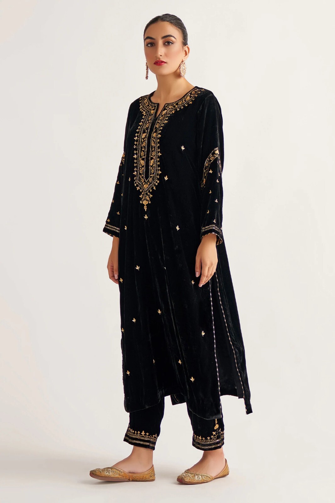 Black Color velvet embroidered Kurta with salwar