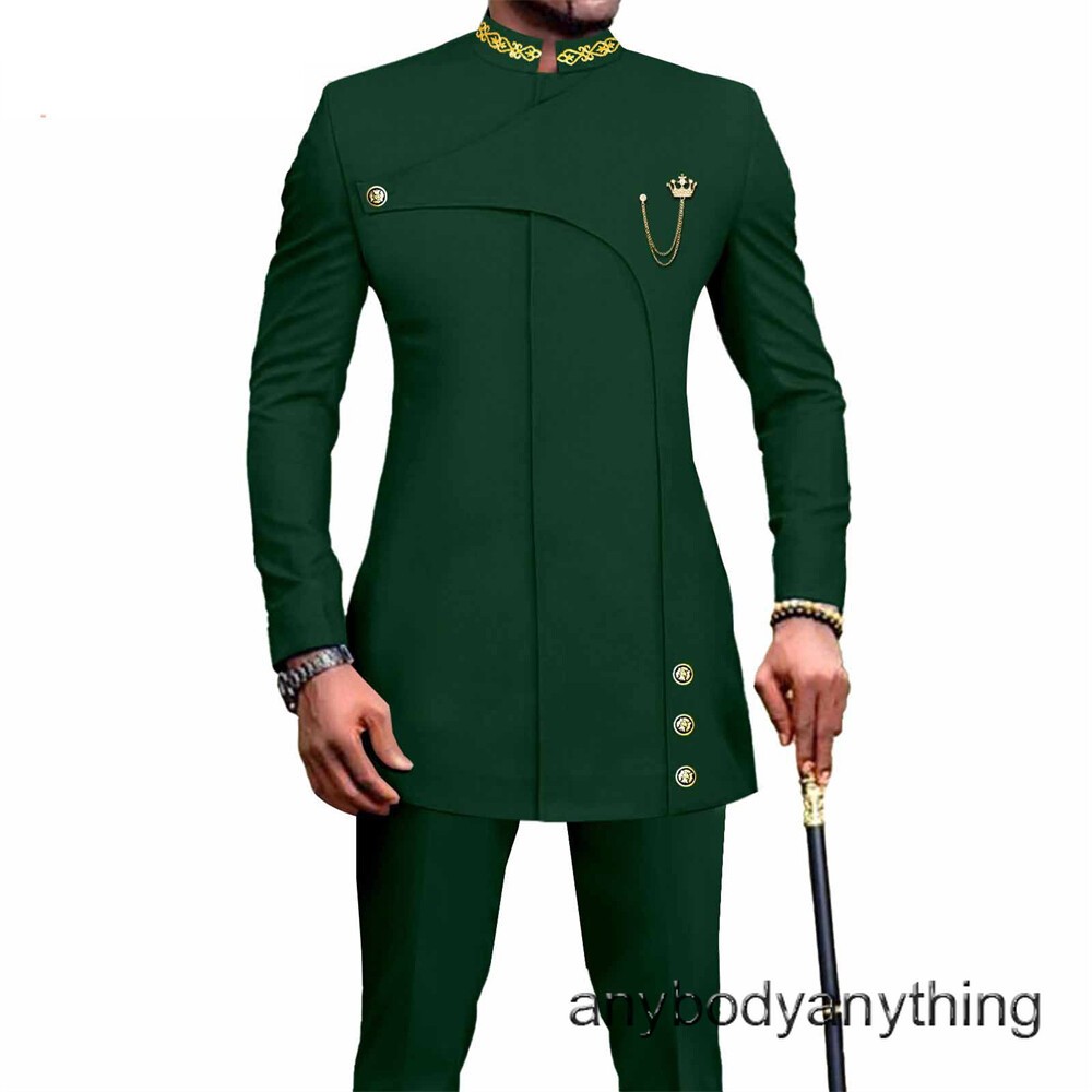 Men African Suits Dashiki Jacket and Pants 2 Piece Set Formal Dress Outfits