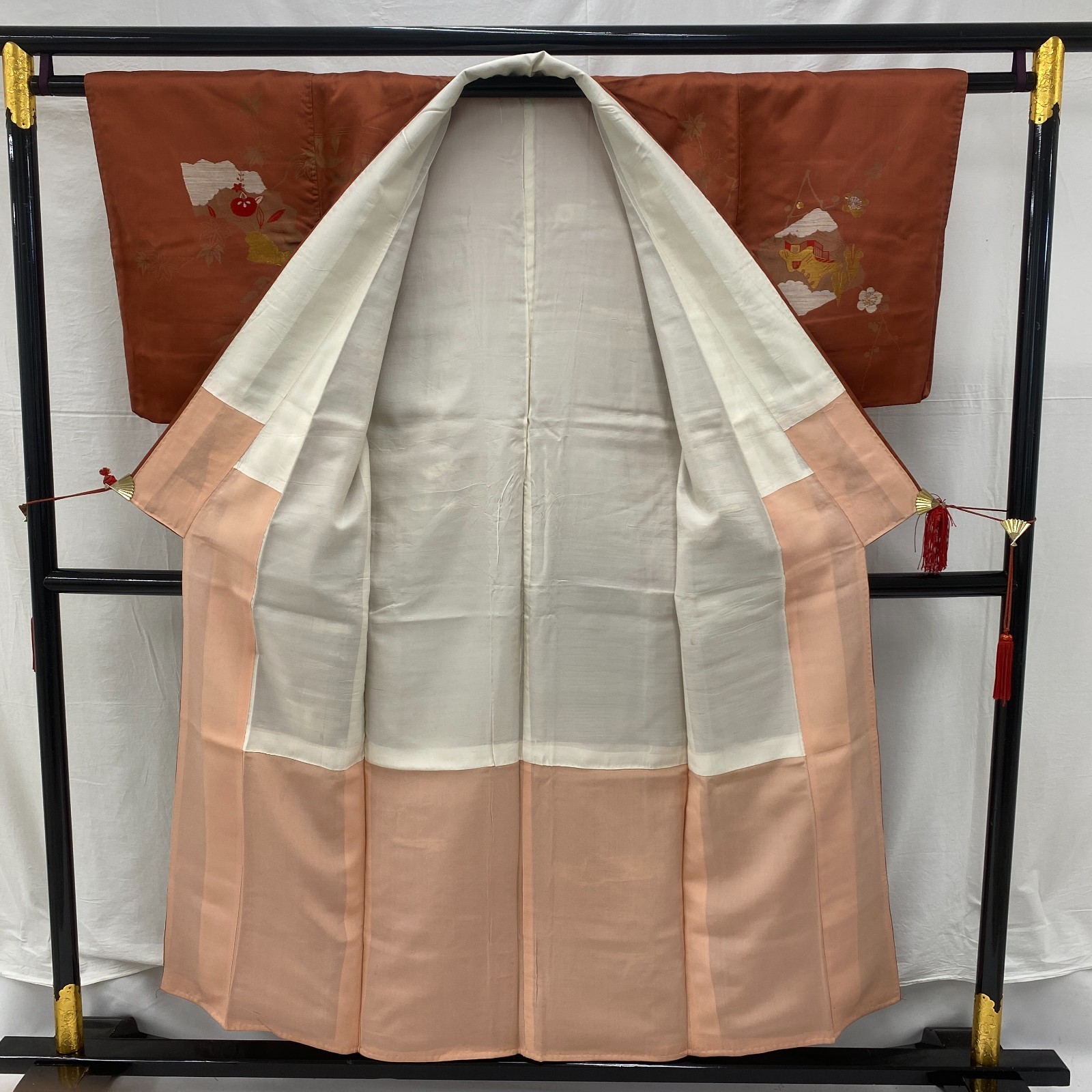 Japanese Vintage Kimono Polyester Brown Komon Traditional Authentic Length 59in