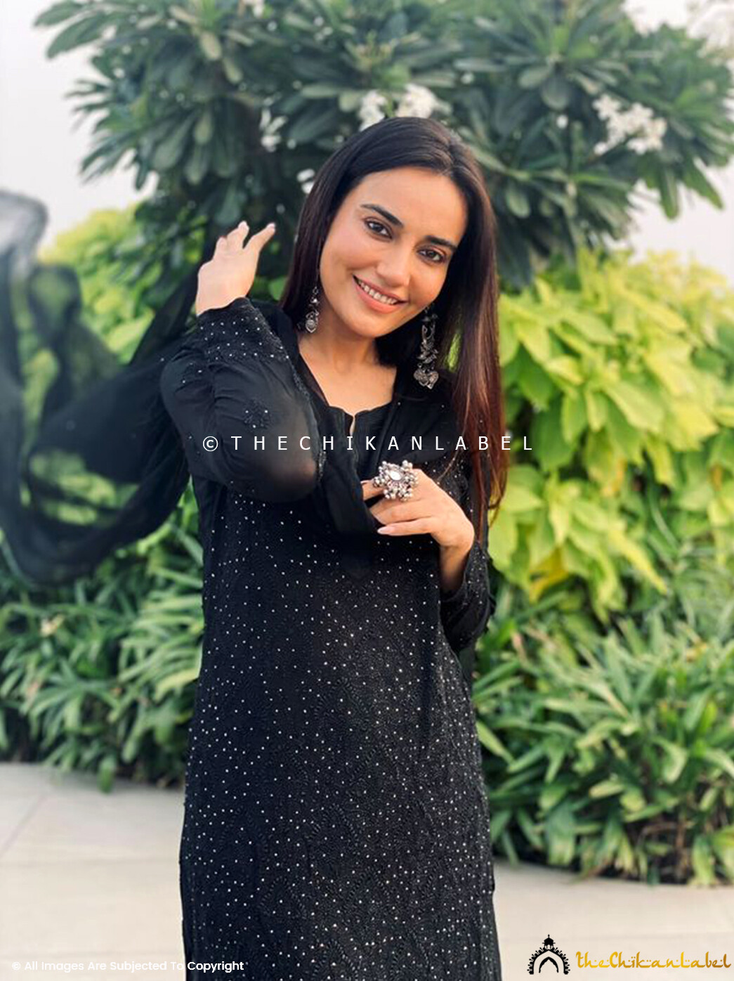 Black Sitara Viscose Hand Embroidered Chikankari Kurta Set Lucknow Chikankari