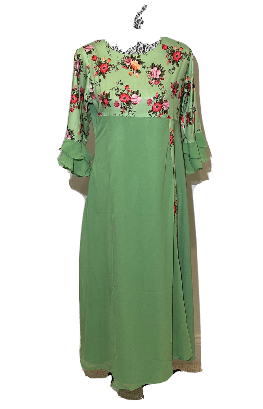 Janasaya Indian Size M Green Floral 3/4 Sleeve Kurta Red Kurti Dress