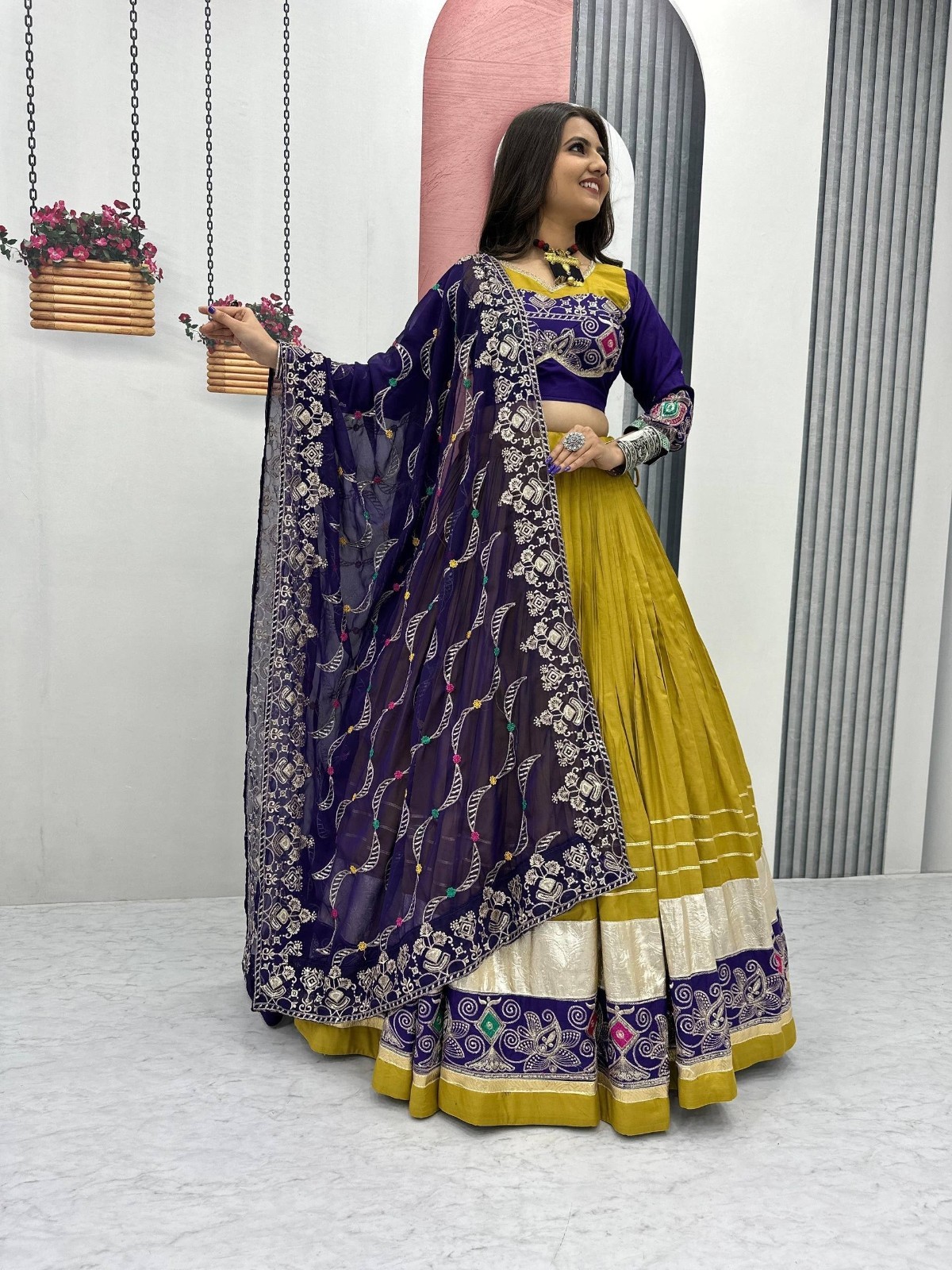 Navratri Pure Cotton Lehenga Choli Embroidery Sequin Garba Outfit Women