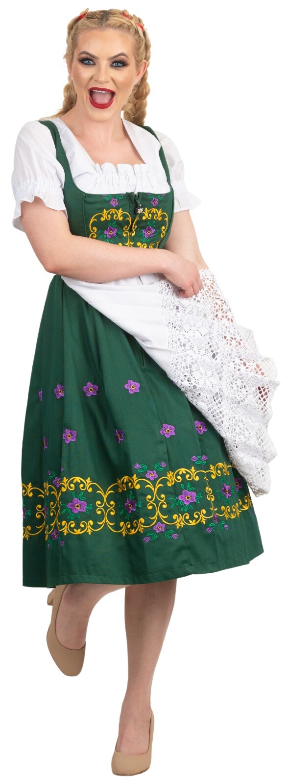 XS 2 Oktoberfest German Dirndl Dress EMBROIDERED Waitress Holiday Festival LONG