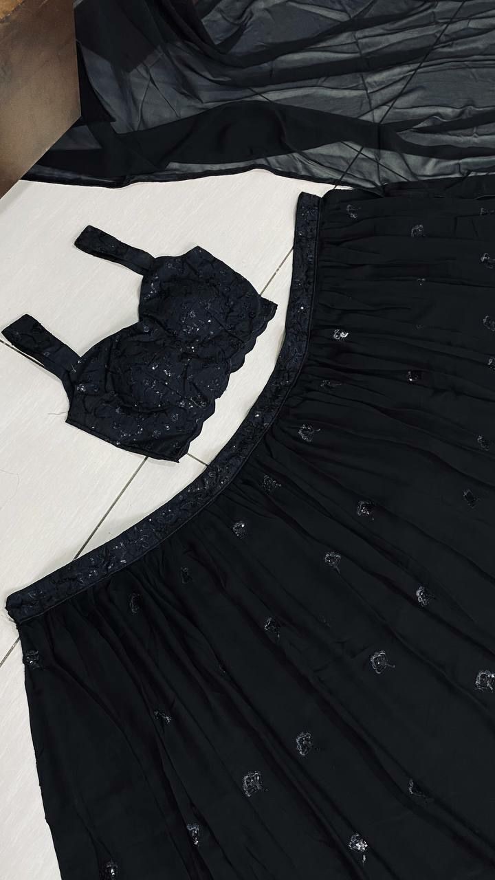 New Fancy Georgette Lehenga Choli With Black Blouse For Women Festival Wear