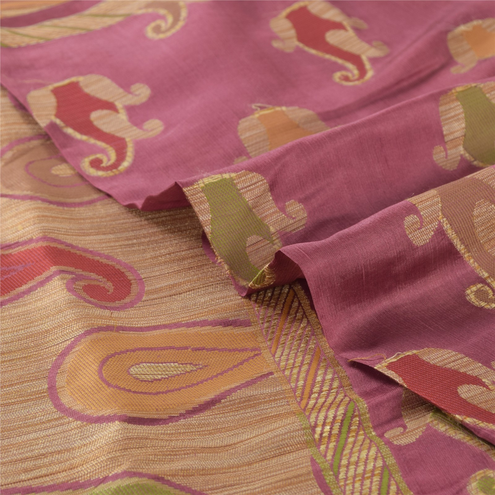 Sanskriti Vintage Mauve Indian Sarees 100% Pure Silk Woven Sari Craft Fabric