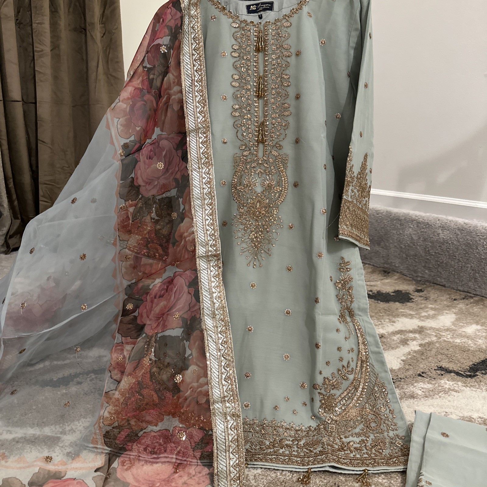 Pakistani Mixed Chiffon Bust 44 Fully Lined Plazzo Salwar Kameez