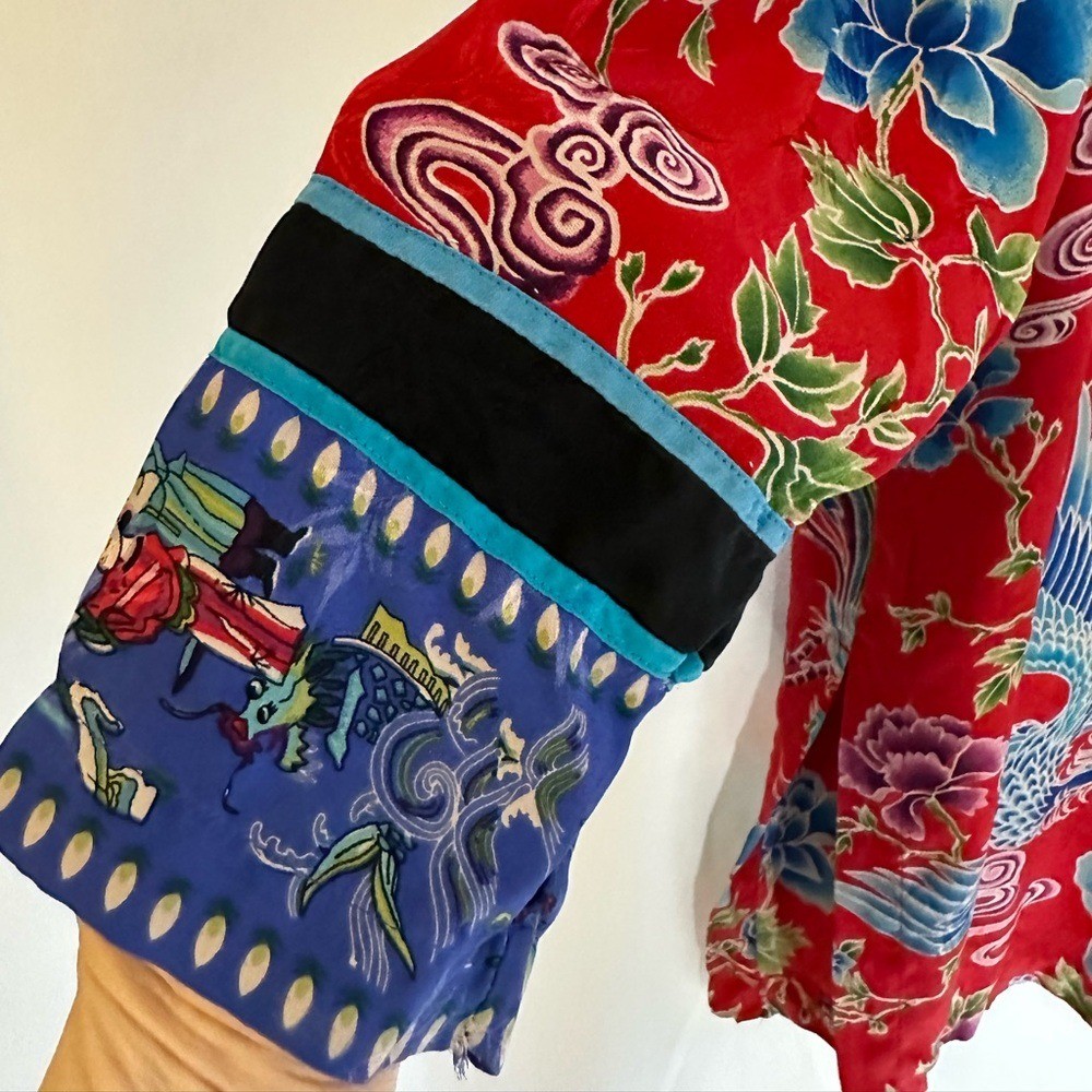 Chico’s VINTAGE Silk Button Front Floral Peacock Kimono/Dress | Sz 2 (Med)