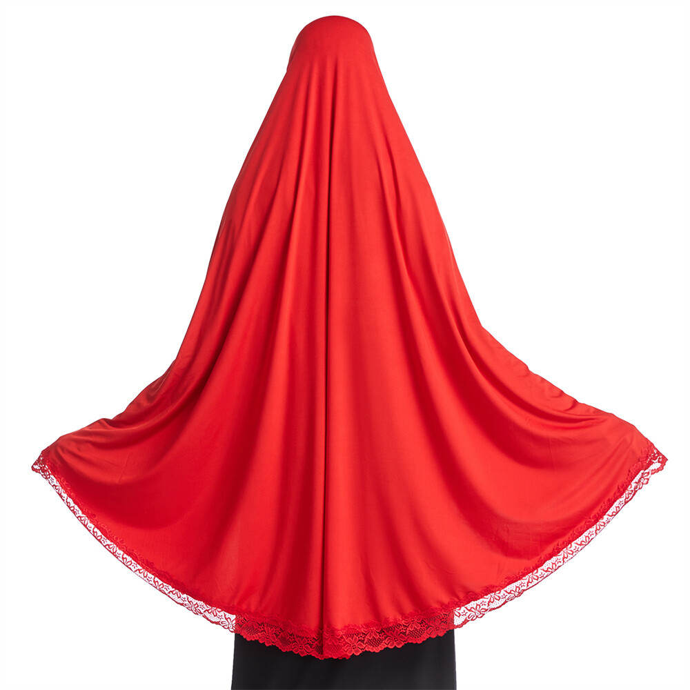 Muslim Women Ramadan Scarf Hijab Islam Prayer Turban Amair Lace Trim Headcover