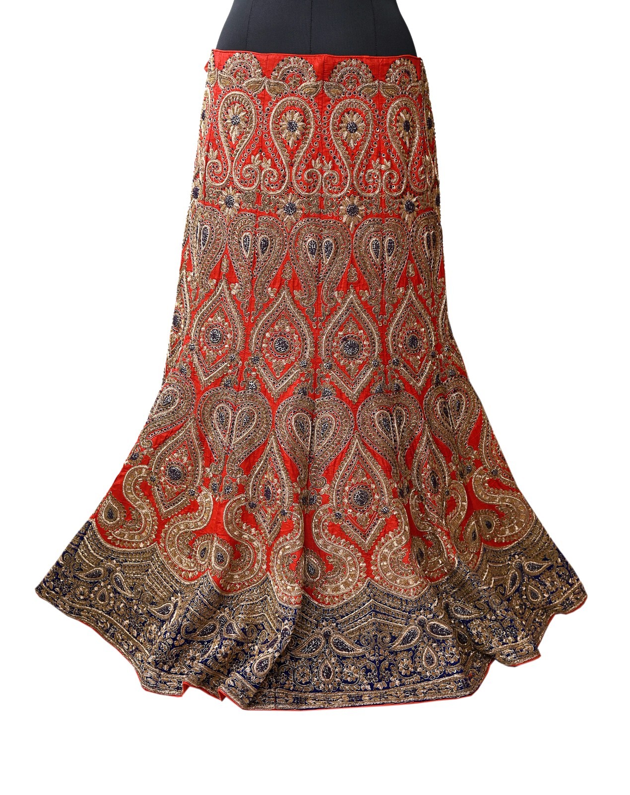 Heavy Red Raw Silk/Net Hand Embroidered Lehenga 3pcs Set By Designer Sabyasachi