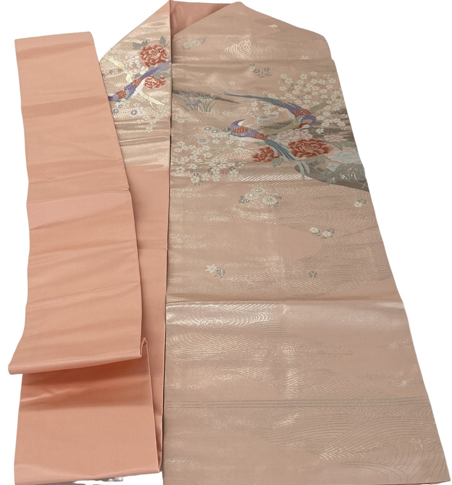 Japanese Vintage Kimono Nagoya Obi Silk Pink Traditional Embroidery 139x 11in