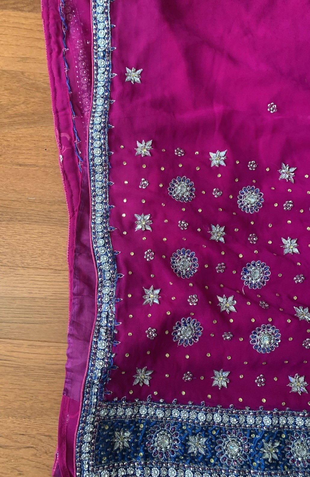 Sanskriti Vintage Indian Saree Georgette Hand Beaded Woven Fabric Ethnic Sari