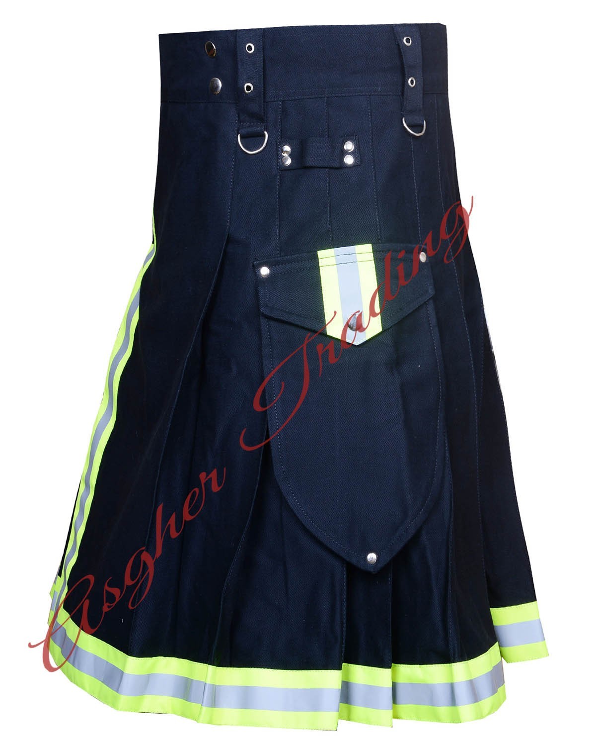 Scottish Handmade Black Firefighter Utility Kilt , Fire Department Cotton Kilt
