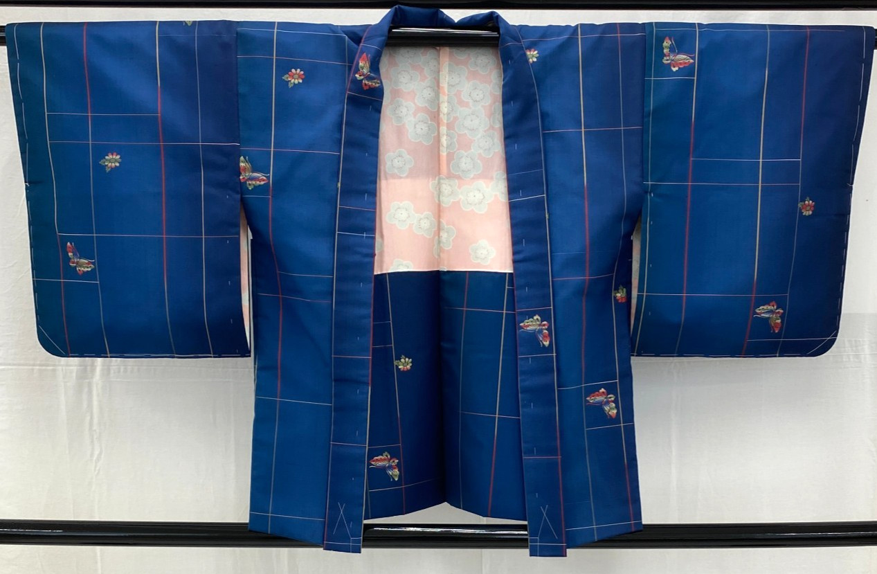 Japanese Vintage Kimono Haori Jacket Silk Blue Traditional Authentic 29 in