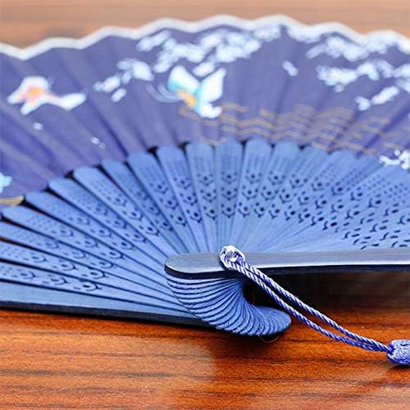 Floral Patterned Hand Fans, Vintage Silk and Japanese Lace Designs with Bamboo F