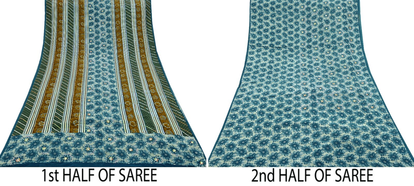 Vintage Sari Ivory & Gray Pure Crepe Silk Hand Embroidered Saree 5yd Sewing Zari