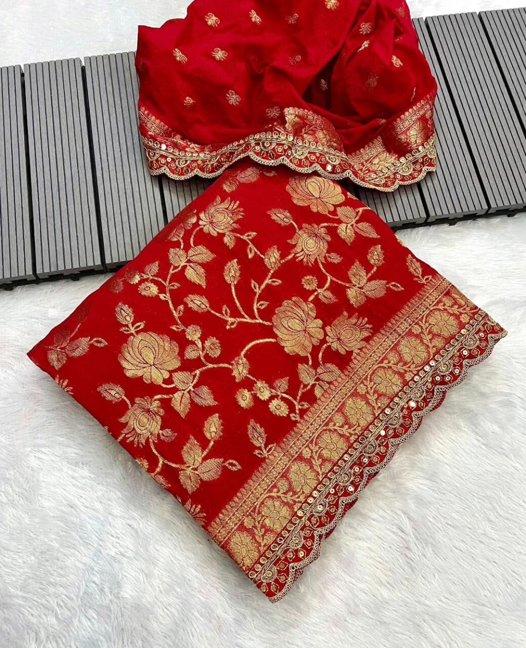 complete khadi georgette light wait saree heavy work in border with blouse same.