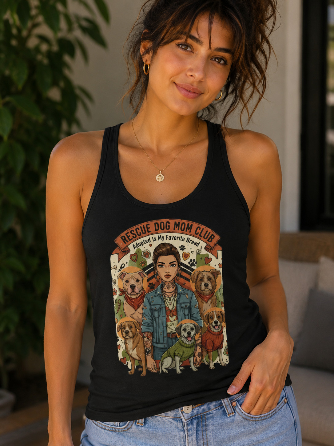 Rescue Dog Mom Club Women’s Racerback Tank Top Adopted Is My Favorite Breed