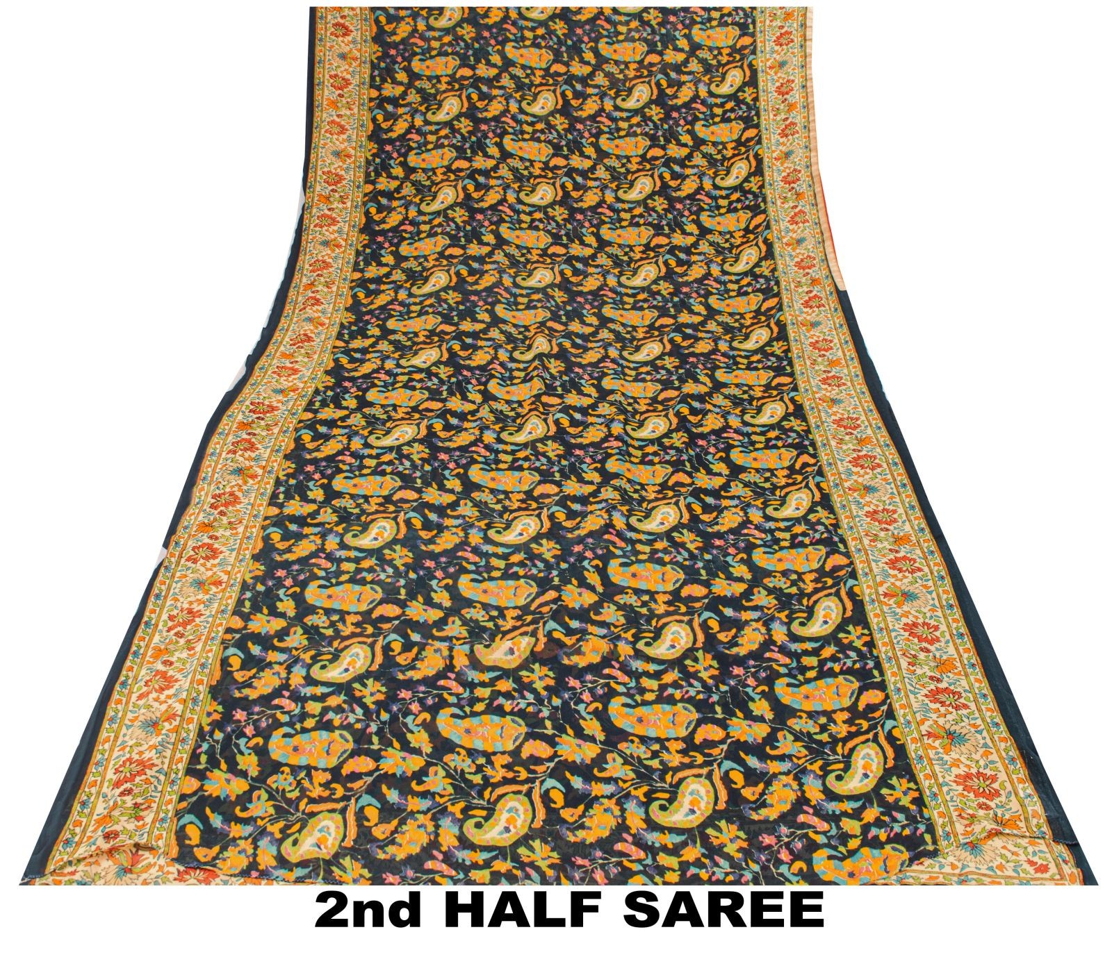 Sanskriti Vintage Saree Black Georgette Kani Palla-Kalamkari Print Fabric Sari