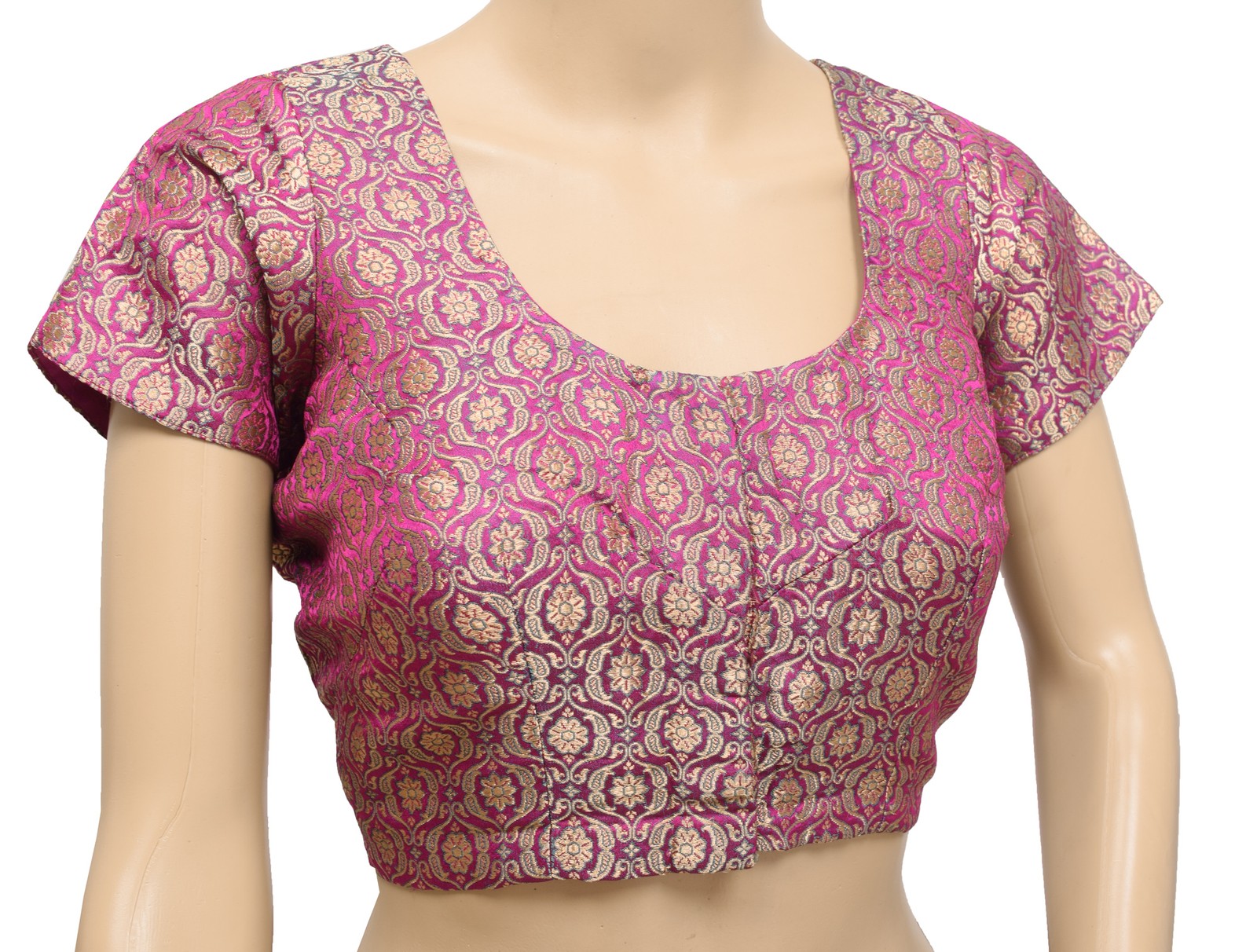 Sushila Vintage Magenta Stitched Banarasi Satin Sari Blouse Zari Brocade Top