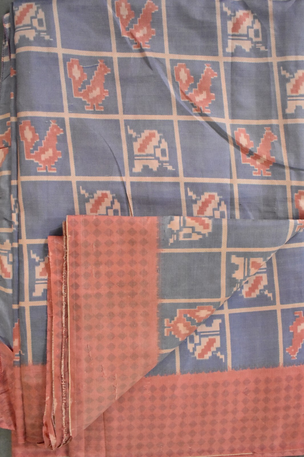 FNC Vintage Blue Sambalpuri Ikat Sarees Handwoven Art Silk Sari Fabric Antique