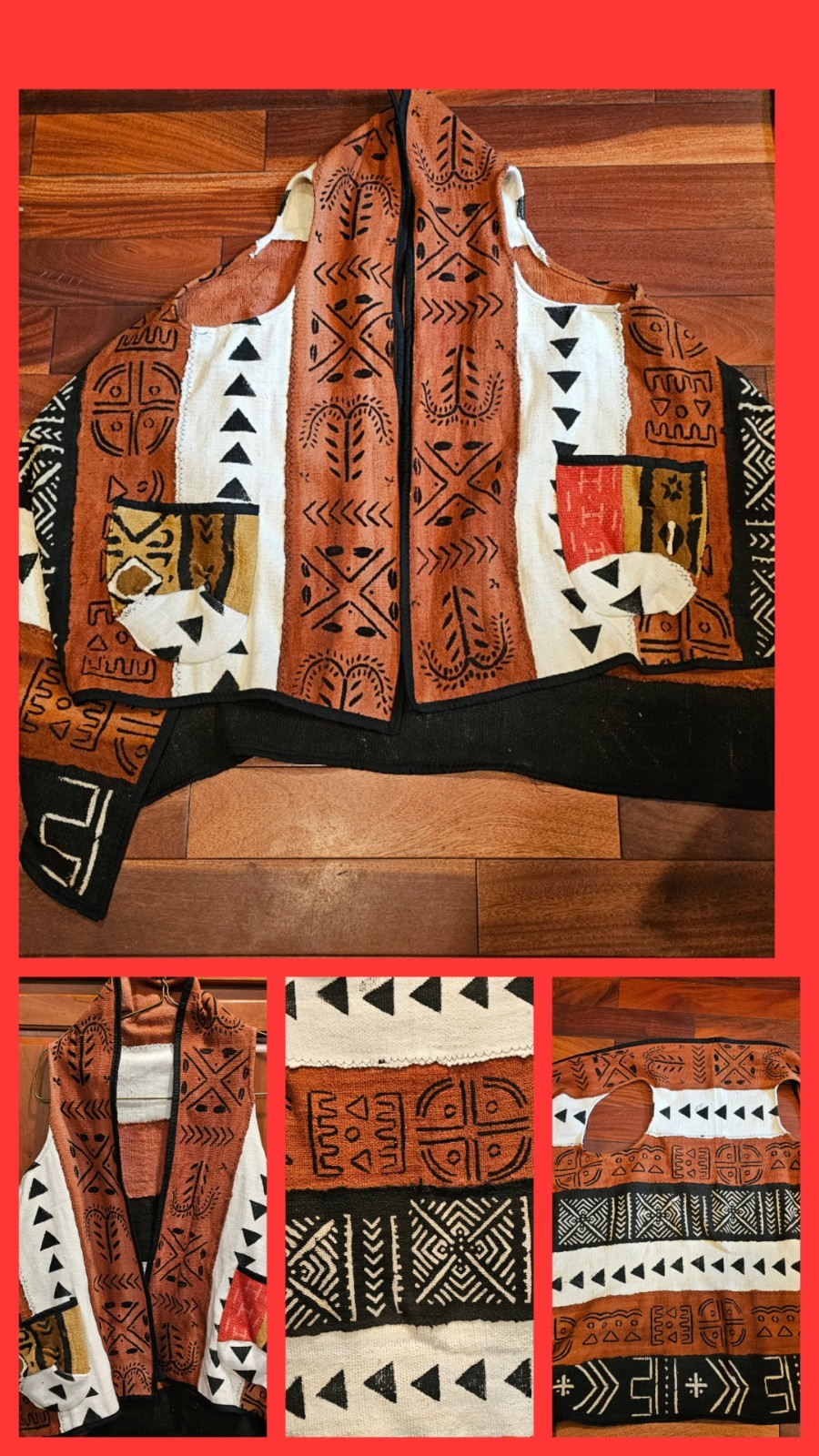 Handmade One-of-a-Kind African Mudcloth Patchwork Boho Heavy Shawl OSFM