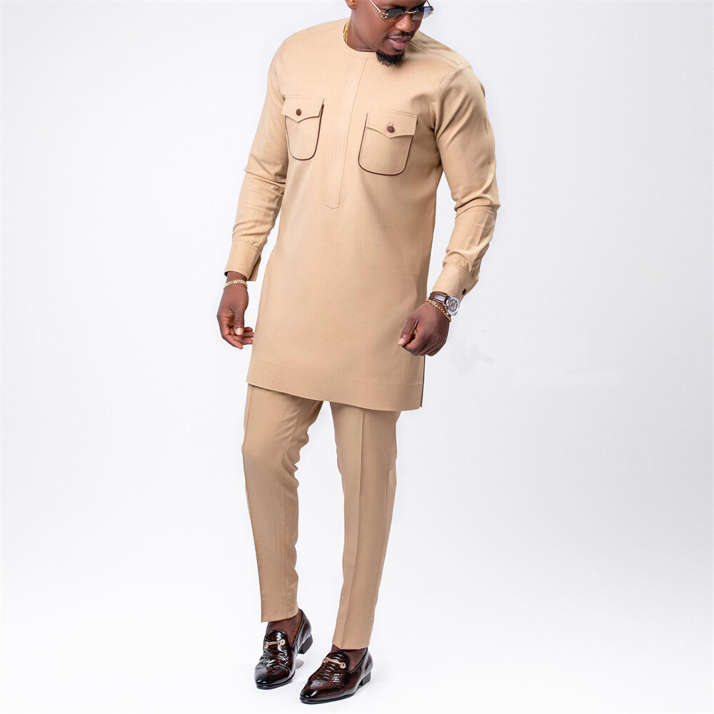 Men’s African 2 Piece Set Traditional Shirt and Pants Set Suit Middle East Suit
