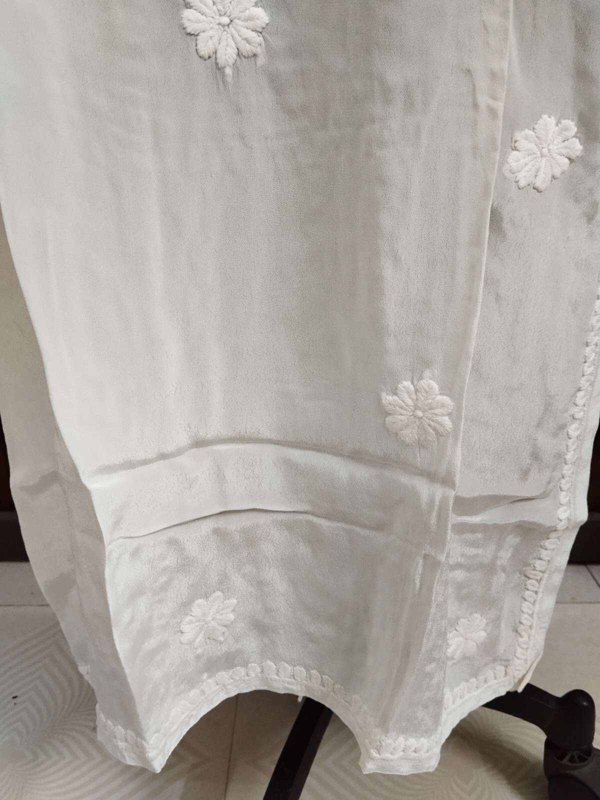 LONG PURE CREPE 3D CHIKAN EMBROIDERY S M L XL 2XL HANDMADE ETHNIC KURTA KURTI