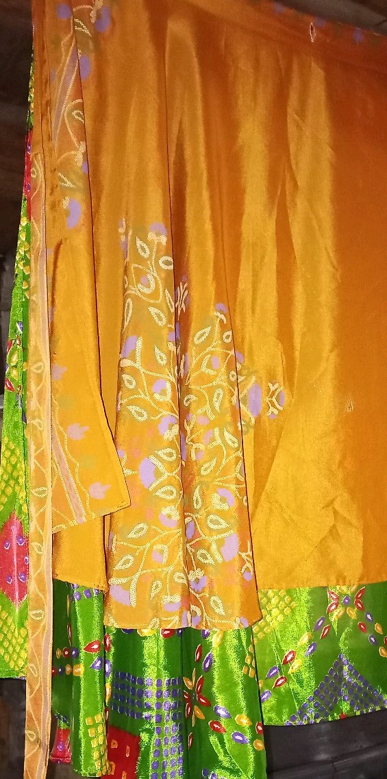 Indian Reversible Wrap Silk Skirt 2layers 80%silk20%poly Adjustable 49″Waistband