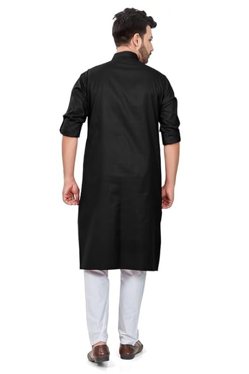 100% Cotton Ethnic Kurta Pyjama, Solid Straight Long Knee Length Full Sleeves