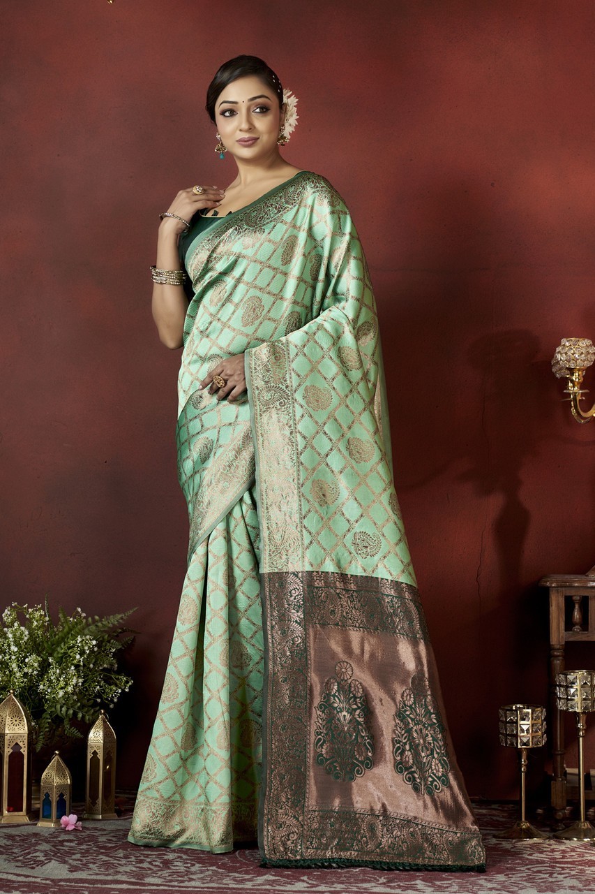 Printed Banarasi Pure Silk Saree (Green)