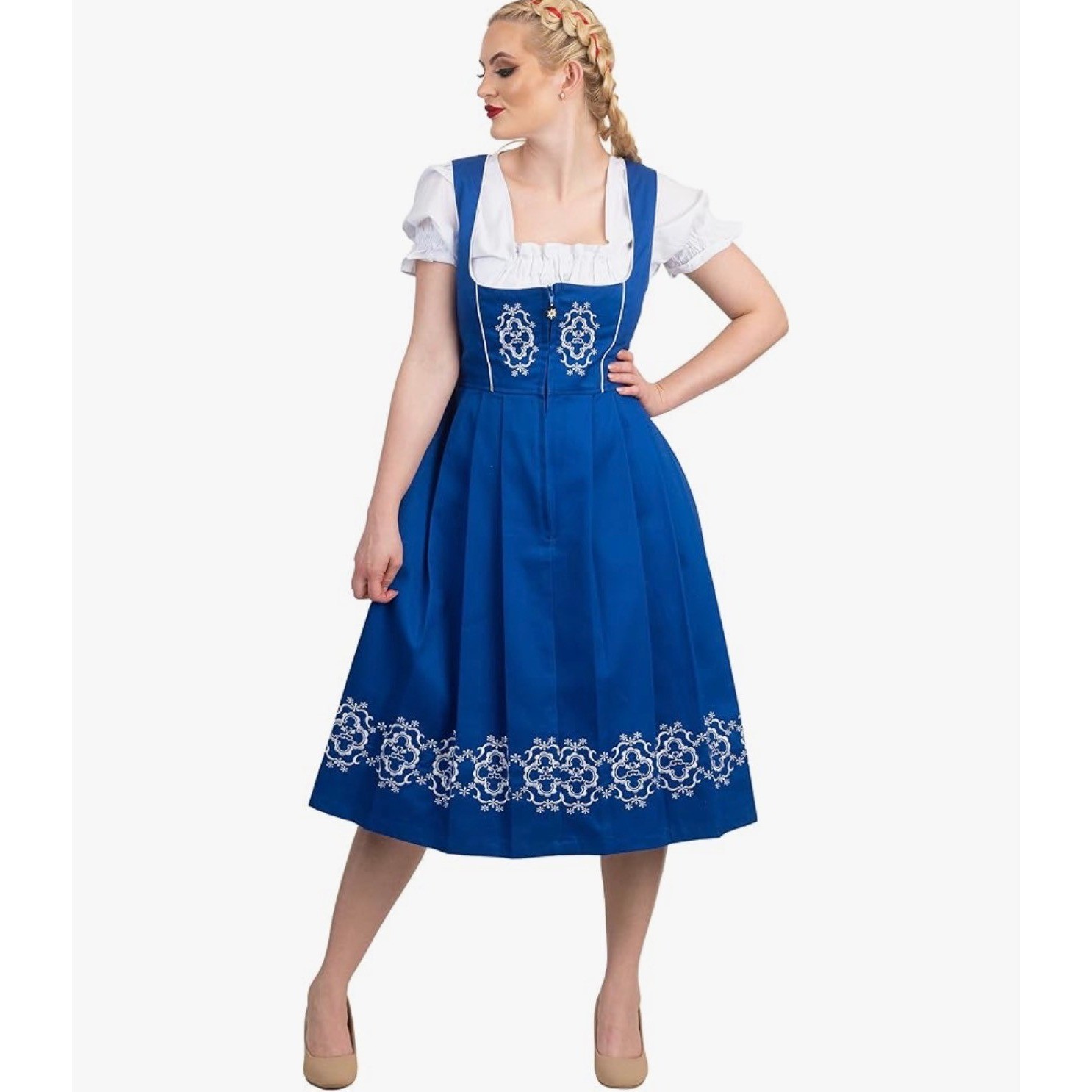 Dirndl Trachten Haus Blue Embroidered Bavarian Dress Size 52 22 Oktoberfest READ