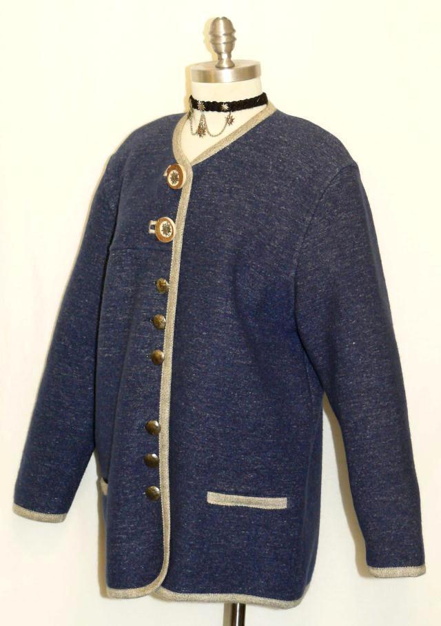 SALZBURGER WOOL & LINEN JACKET Austria BLUE Winter WARM Long Walk Coat 16 L B46″