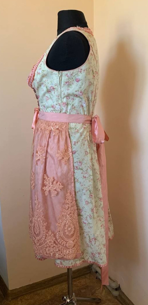 Alpenfee Dirndl Dress Apron Floral Lace Up Trachten Oktoberfest EU 42 Romantic