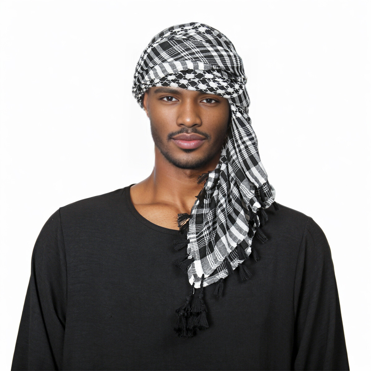 Middle East Men Square Scarf Hijab Headscarf Tassel Scarf Muslim Ethnic Turban