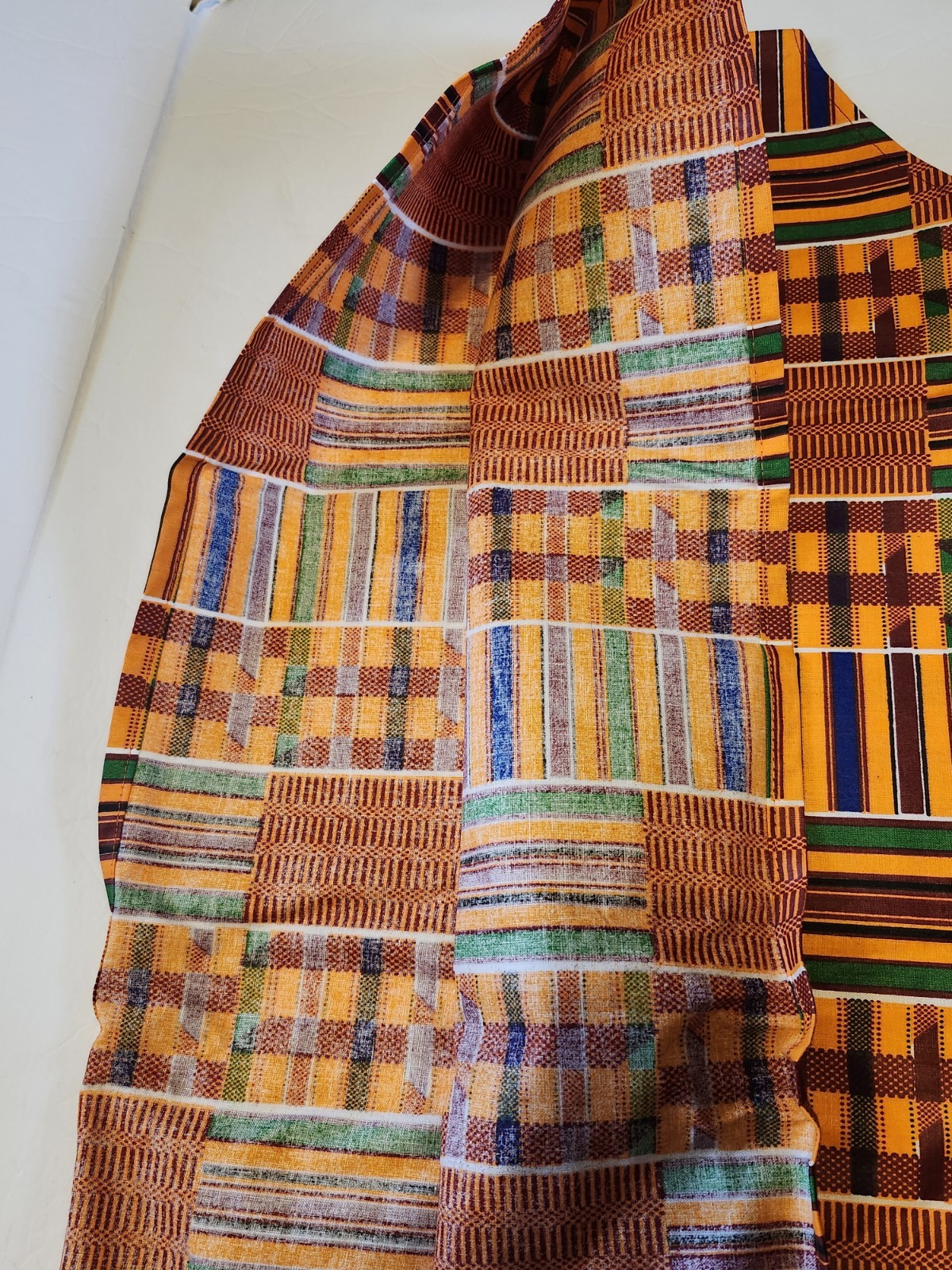 Vintage African Java Wax Cloth Kente Pattern Dashiki Shirt Traditional Ethnic