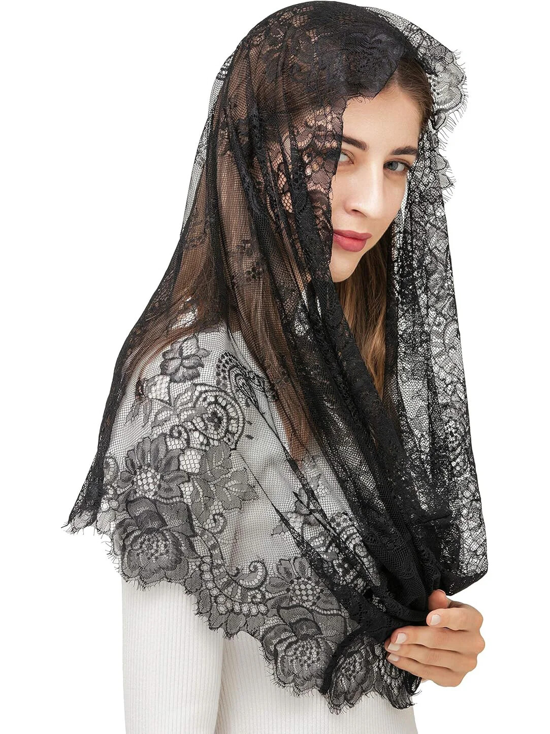 Black Lace Veil Spanish Inspired Infinity Shape Style Lace Traditional Vintage