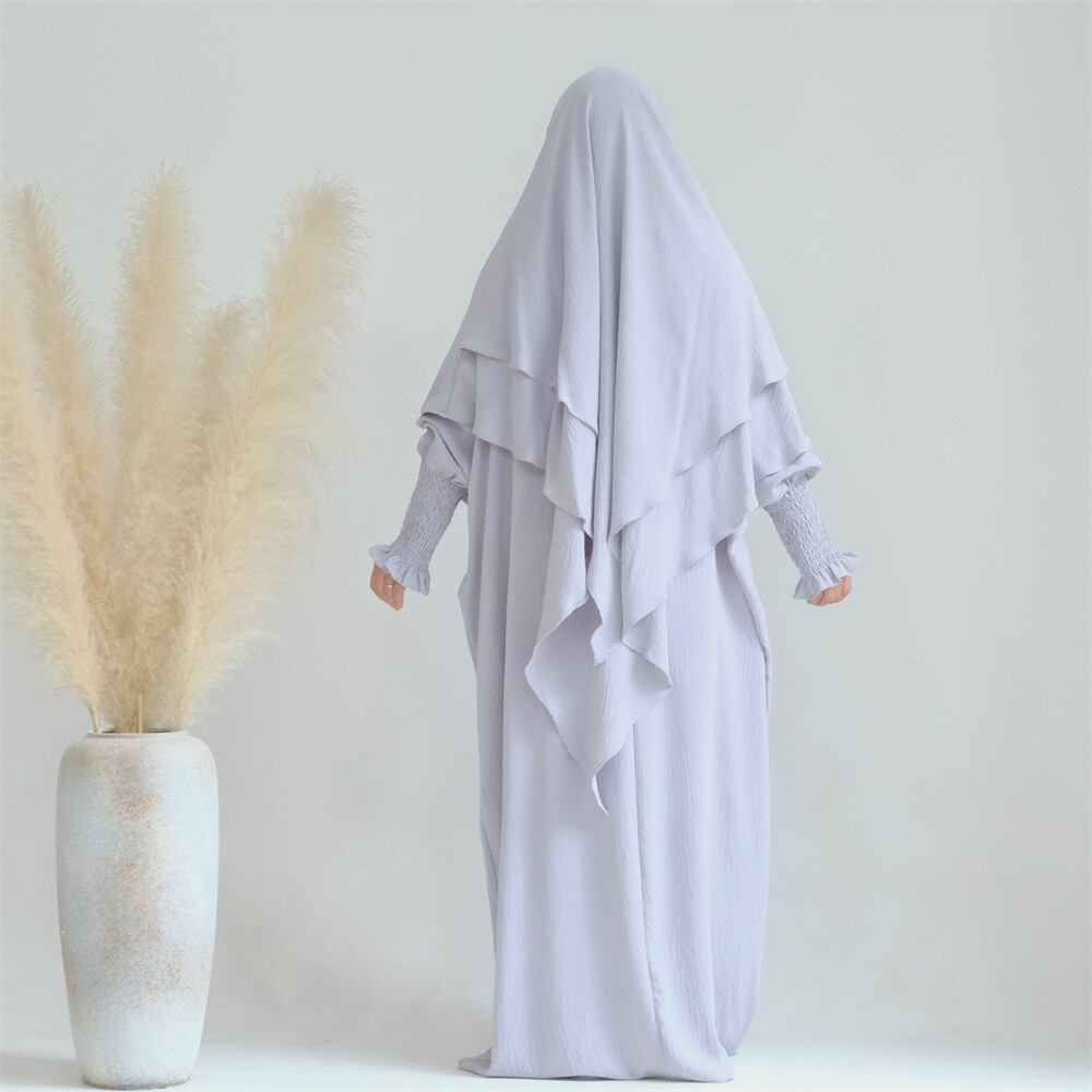 Muslim Women Abaya Two Piece Set Overhead Prayer Dress Khimar Burqa Eid Ramadan