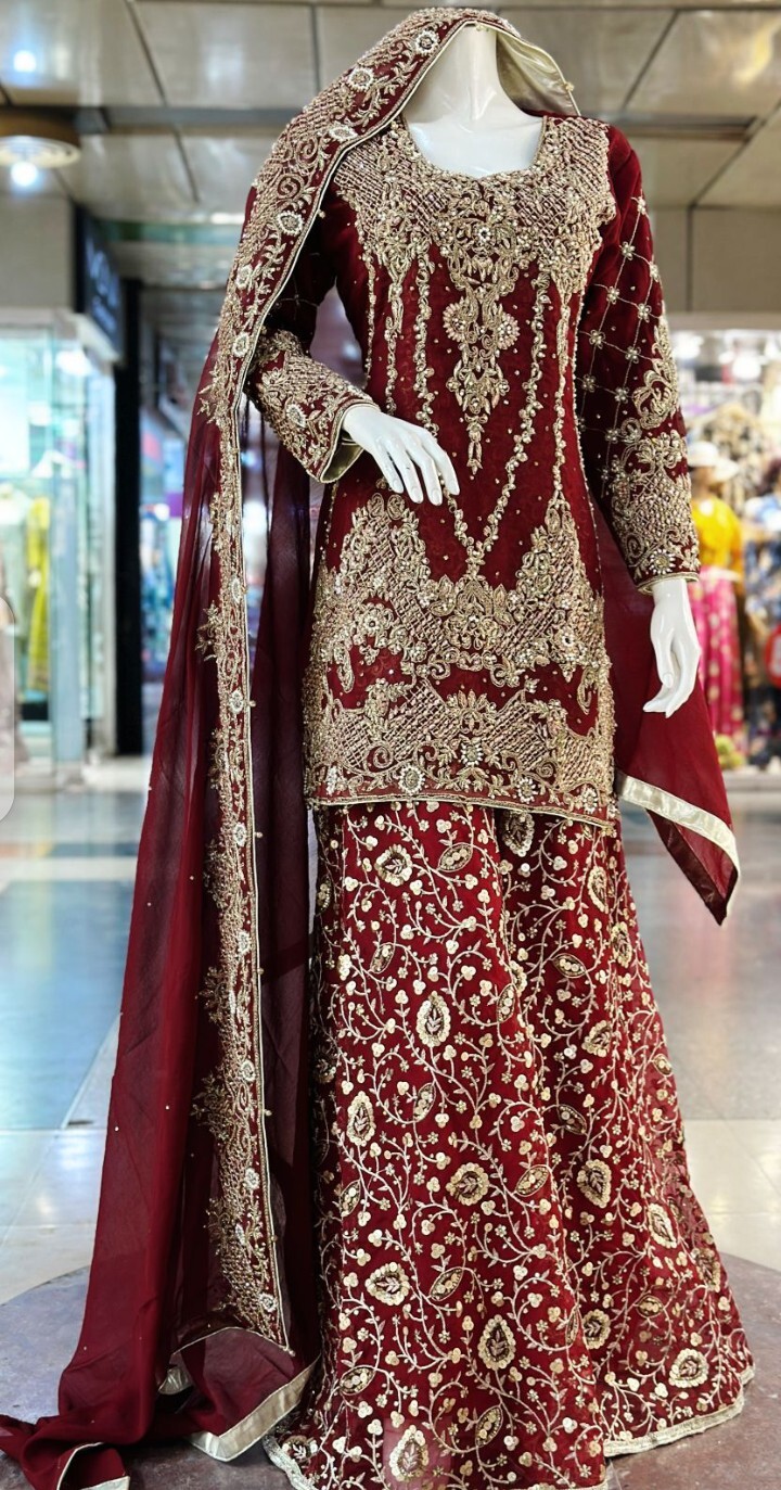 Pakistani Wedding Collection Fully Heavy Handwork Shirt, Dupatta With Gharara