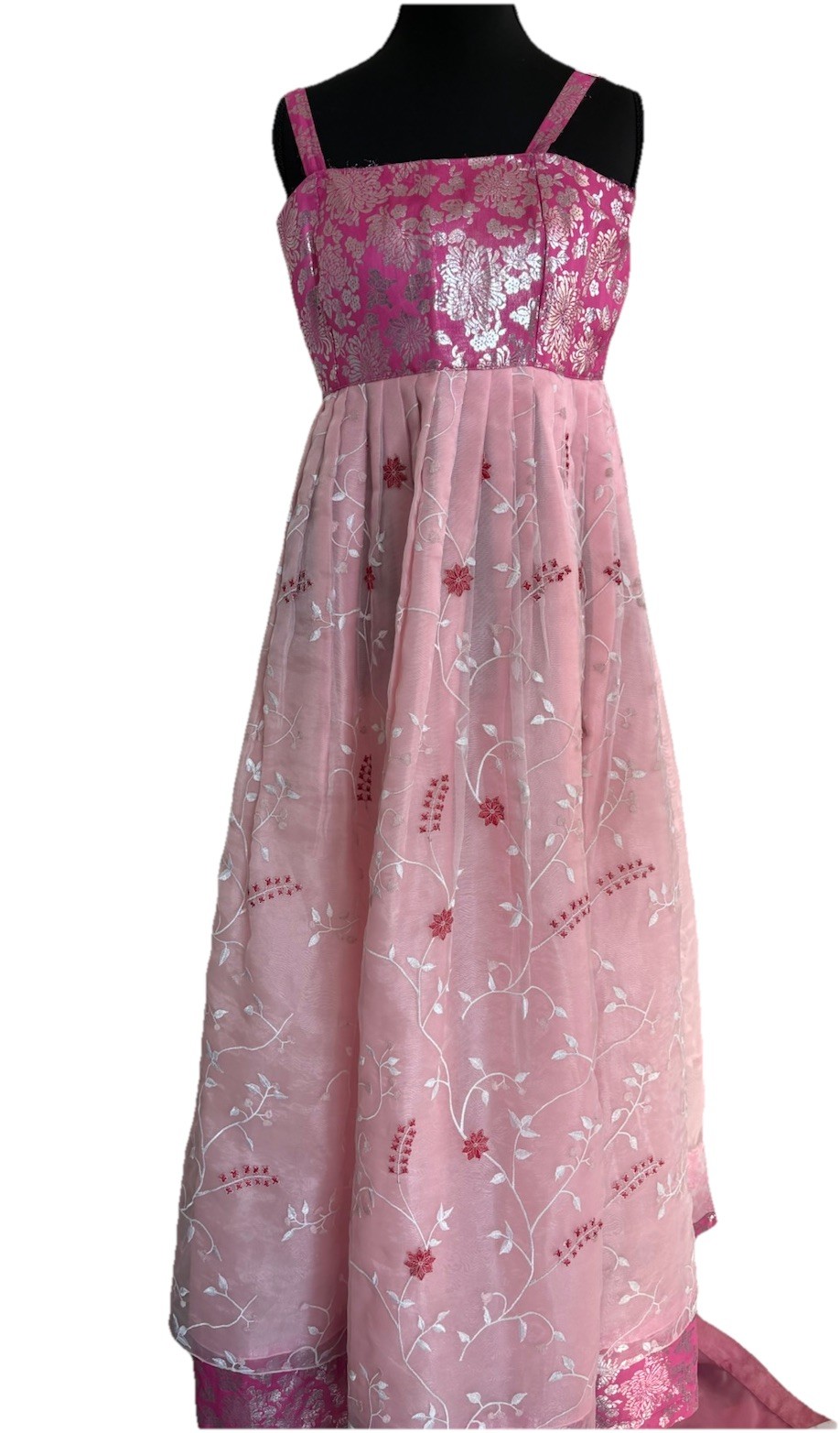 Korean Hanbok 3-tiered floral embroidery skirt Korea Handmade