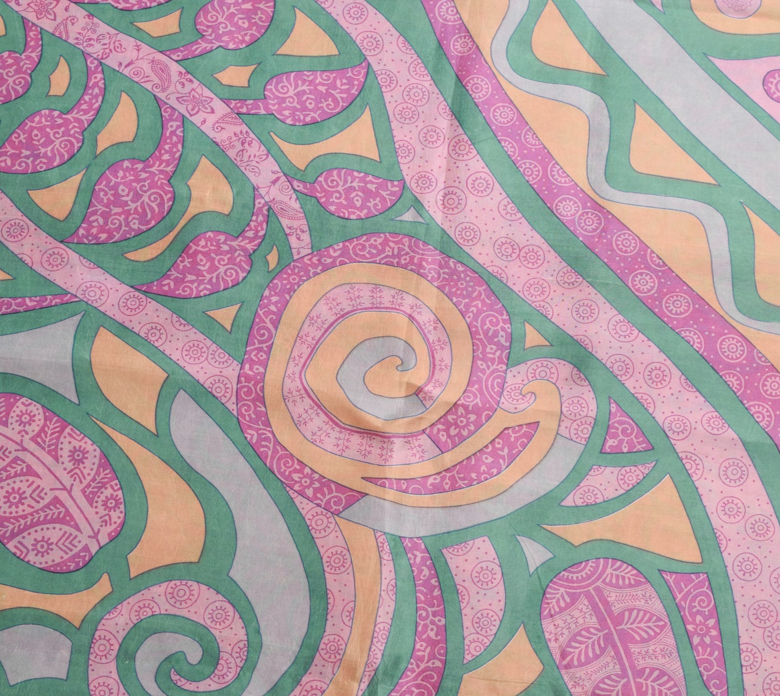 Sushila Vintage Saree 100% Pure Silk Printed Mauve Floral Indian Craft Fabric