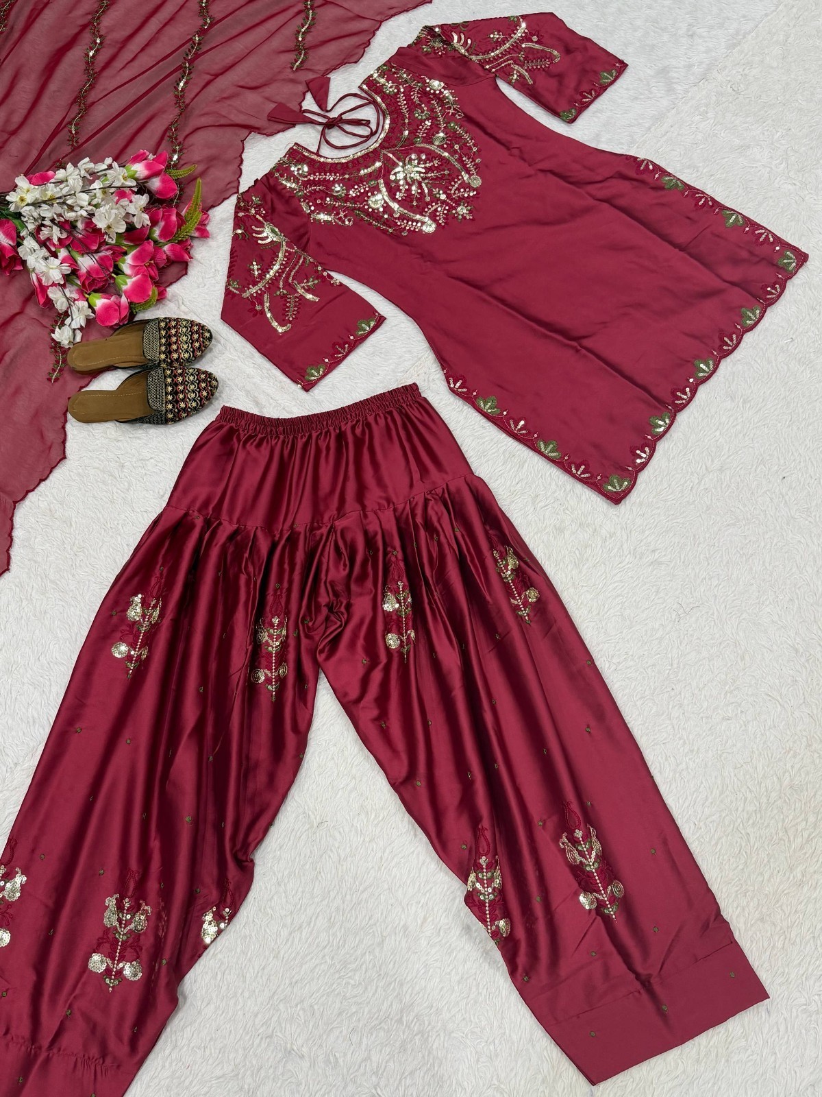 Unique Designer Japan Satin Salwar Kameez With Organza Dupatta For Party Wear