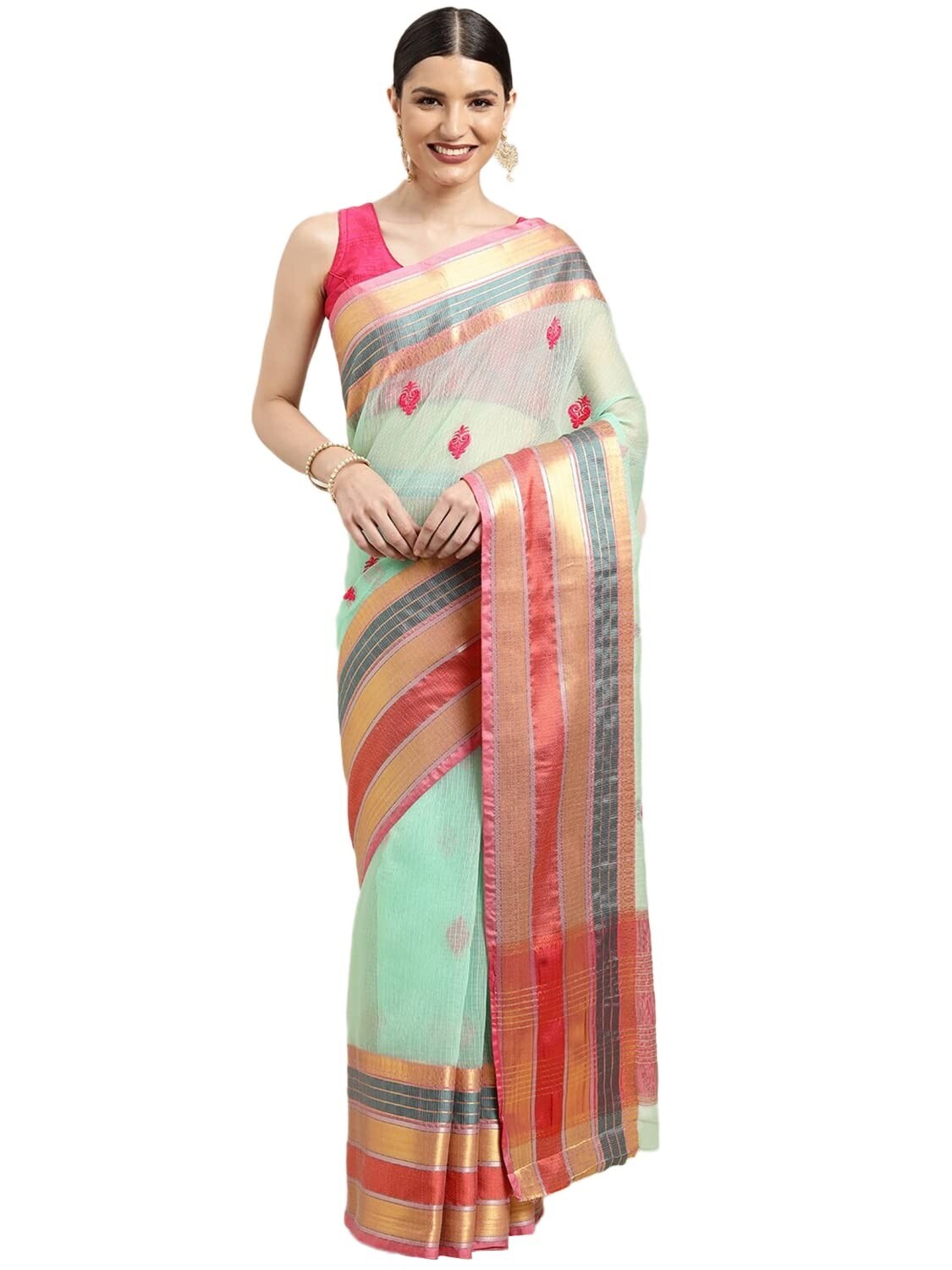 Women’s Cotton Silk Blend Jacquard Kota Doria Banarasi Saree with Blouse Piece