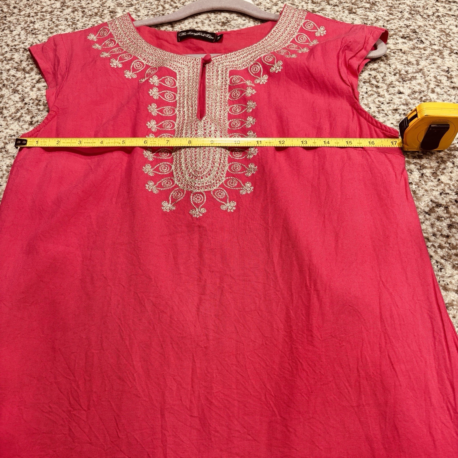 The Langford Line Pink Embroidered Kurta M Linen Blend Traditional Elegant Chic