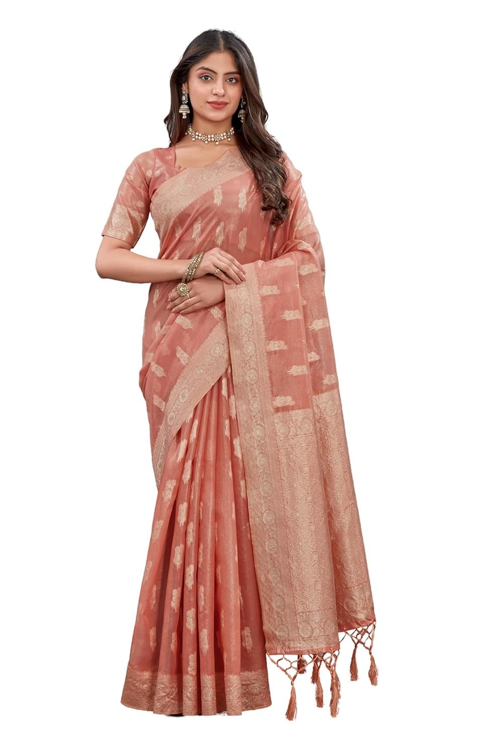 Women’s Handloom Pure Kora Silk Banarasi Organza Jacquard Saree