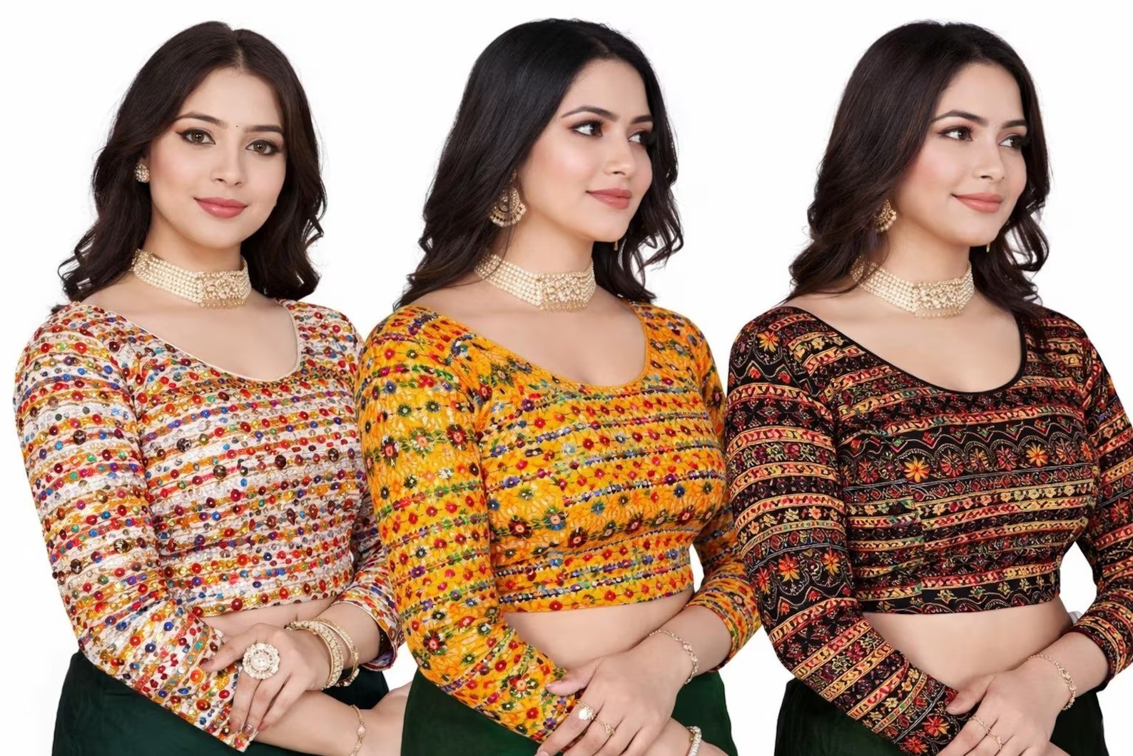 3Stretchable Blouse For Women Crop Top Saree Choli Readymade Blouse Floral Print
