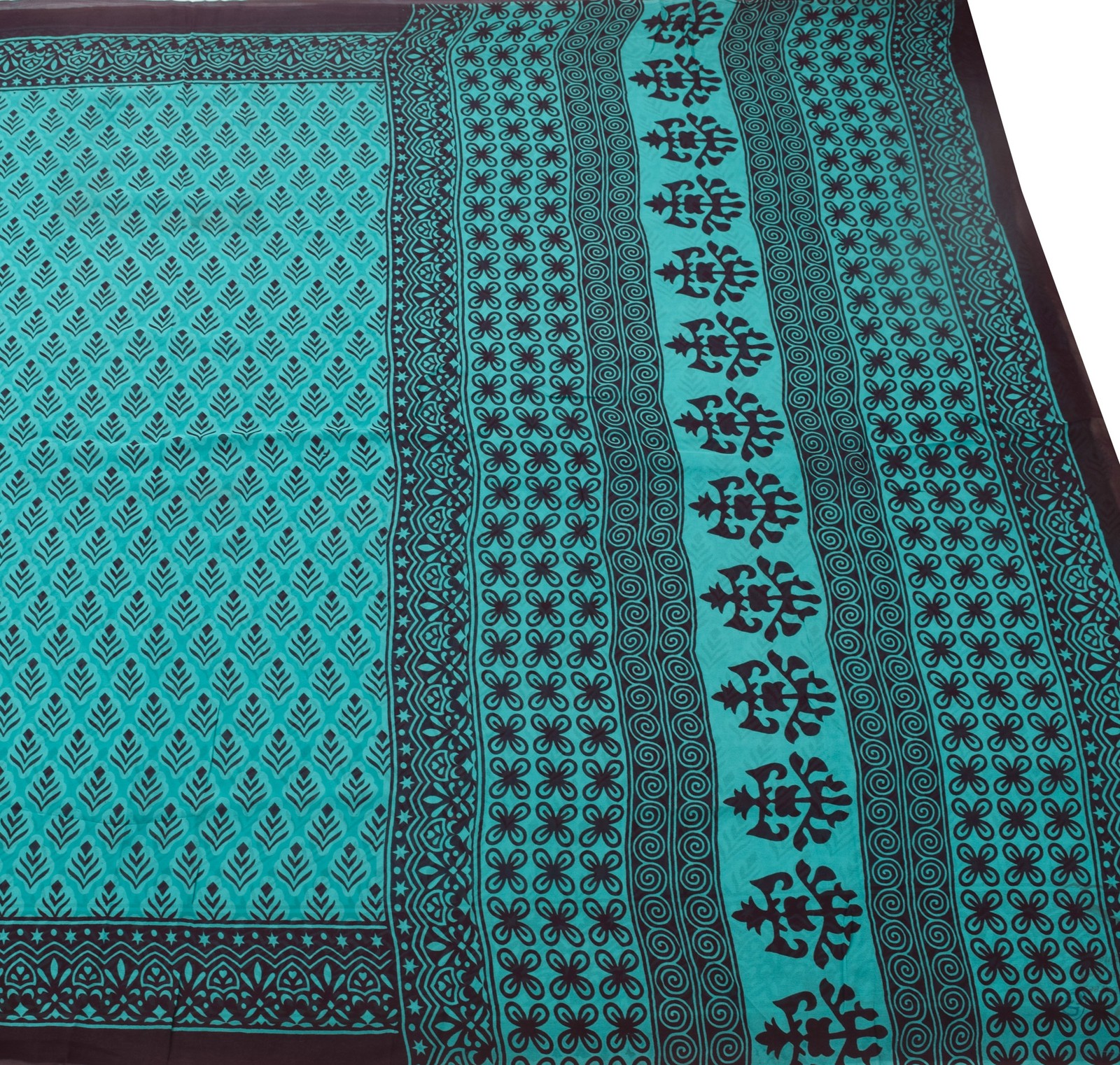 Sushila Vintage Aqua Blue Saree 100% Pure Georgette Silk Printed Floral Fabric