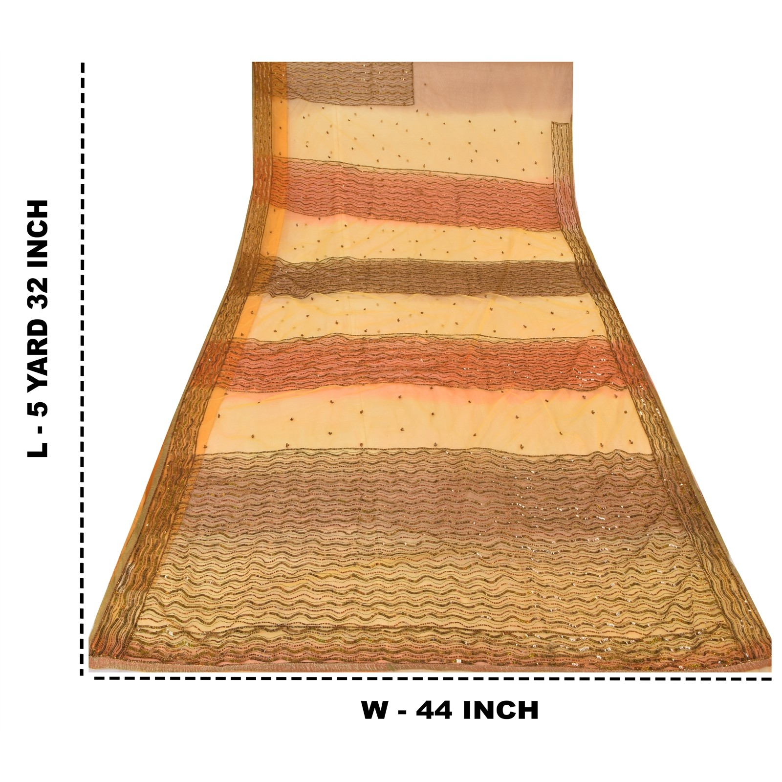 Sanskriti Vintage Yellow/Orange Sarees Net Mesh Hand Beaded Ethnic Sari Fabric