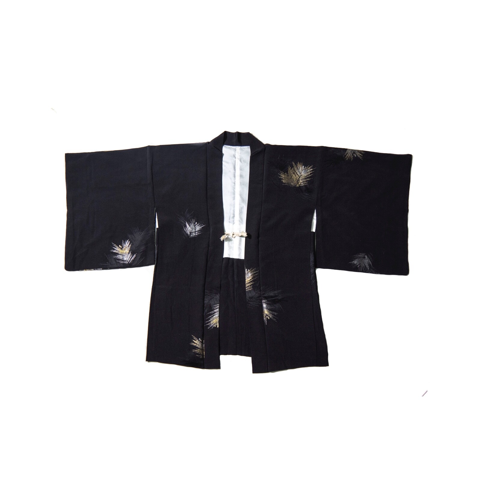 black gold and silver feather embroidered silk antique short kimono haori