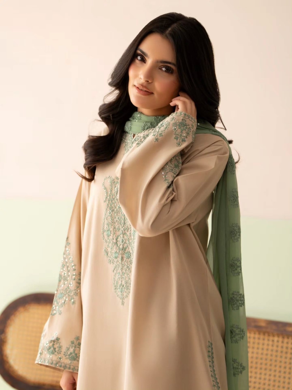 Designer Heavy Pure Roman Silk Top with Roman Silk Palazzo and Faux Georgette